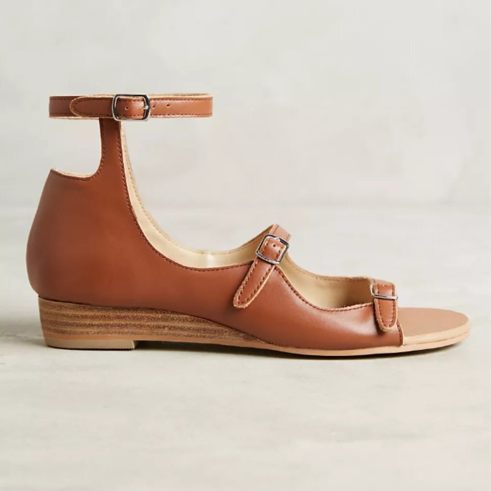 Farylrobin Anthropologie Idella Suede Ankle Strap Sandals Olive Green Size 9.5